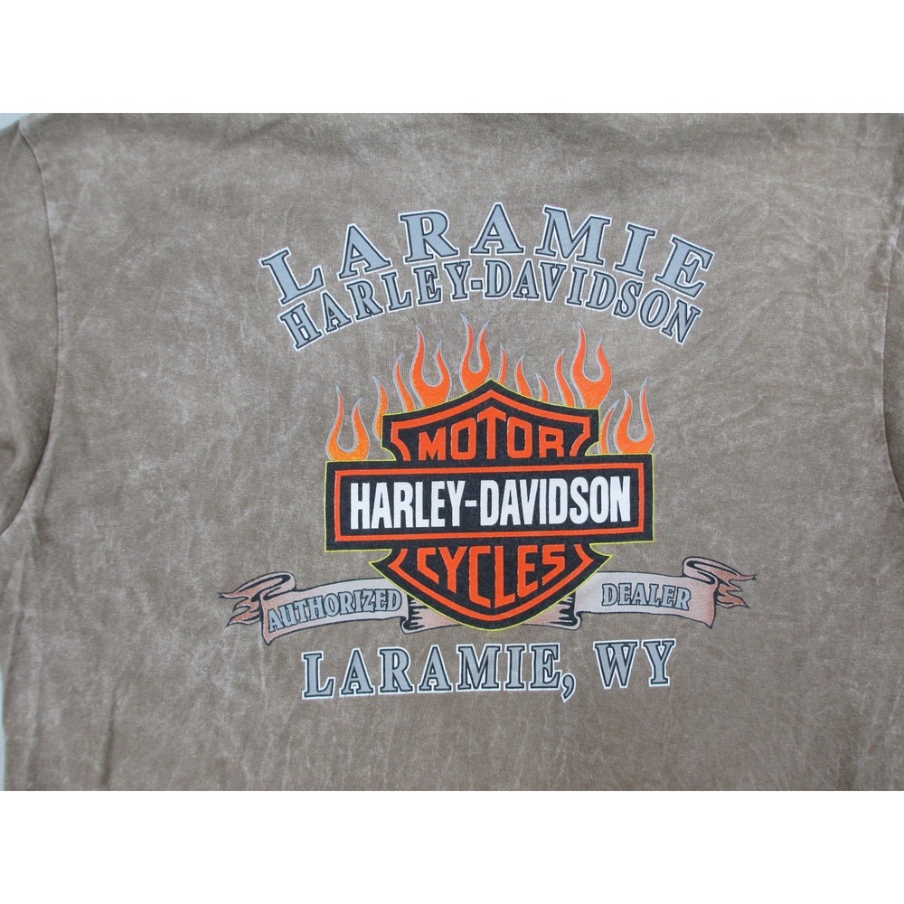 VINTAGE Harley‎ Davidson Shirt Mens Medium Brown Eagle Wyoming Motorcycle 90s* - Picture 7 of 15